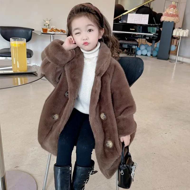 جديد الفتيات معطف الفرو الأطفال تقليد المنك معطف من جلد الغزال الفراء منتصف طول الشتاء العصرية مركب 100-160 سنتيمتر