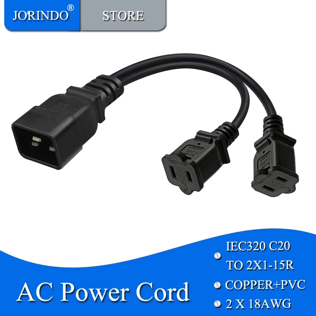 IEC320 C20 TO doule  nema 1-15R  AC power supply one tow two conversion cables,American standard 2 hole socket to C20,0.3M