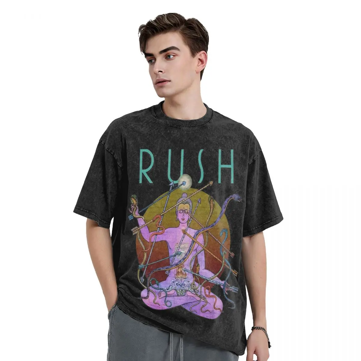 Rush Snakes Shiva Washed T Shirt Streetwear Hip Hop Vintage T-Shirt Tee Shirt Men Women Cotton Harajuku Summer