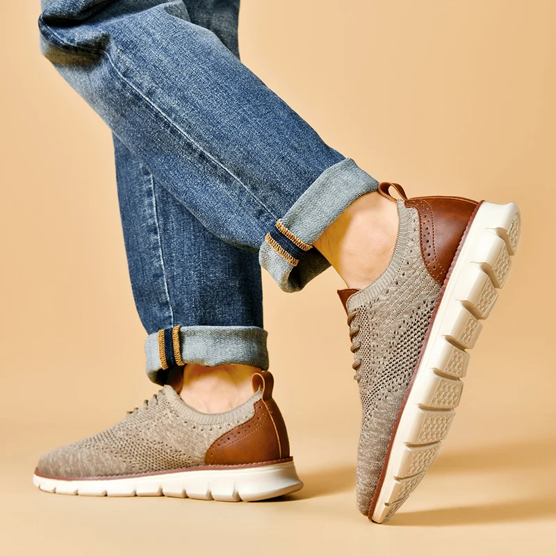 Men Casual Shoes Classic Breathable Brogue Flats Cushioning Color Blocking Design Dress Shoes Versatile Sneakers Lightweight - view 5