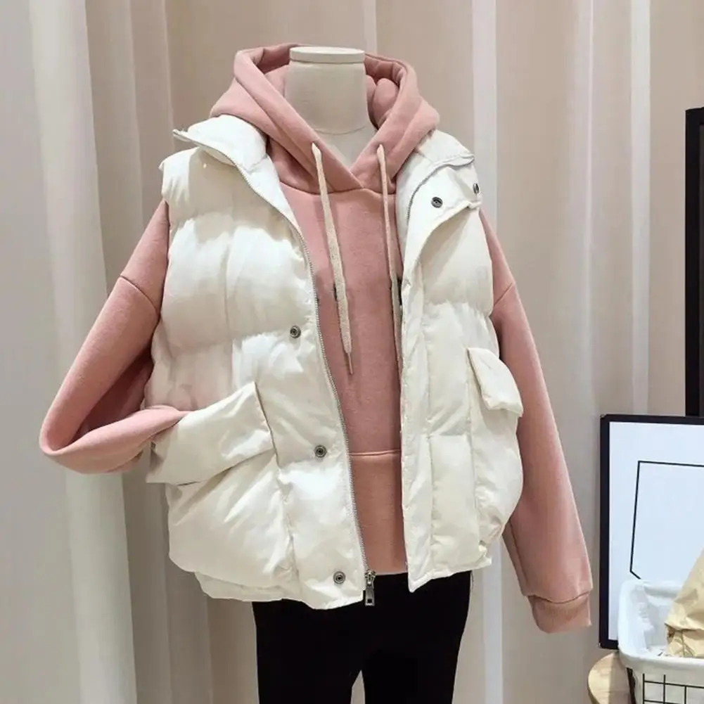 Thick Warm Down Vest Single-breasted Down Vest Cozy Women's Winter Down Vest with Lapel Pockets Soft Warm Stylish Cold-resistant