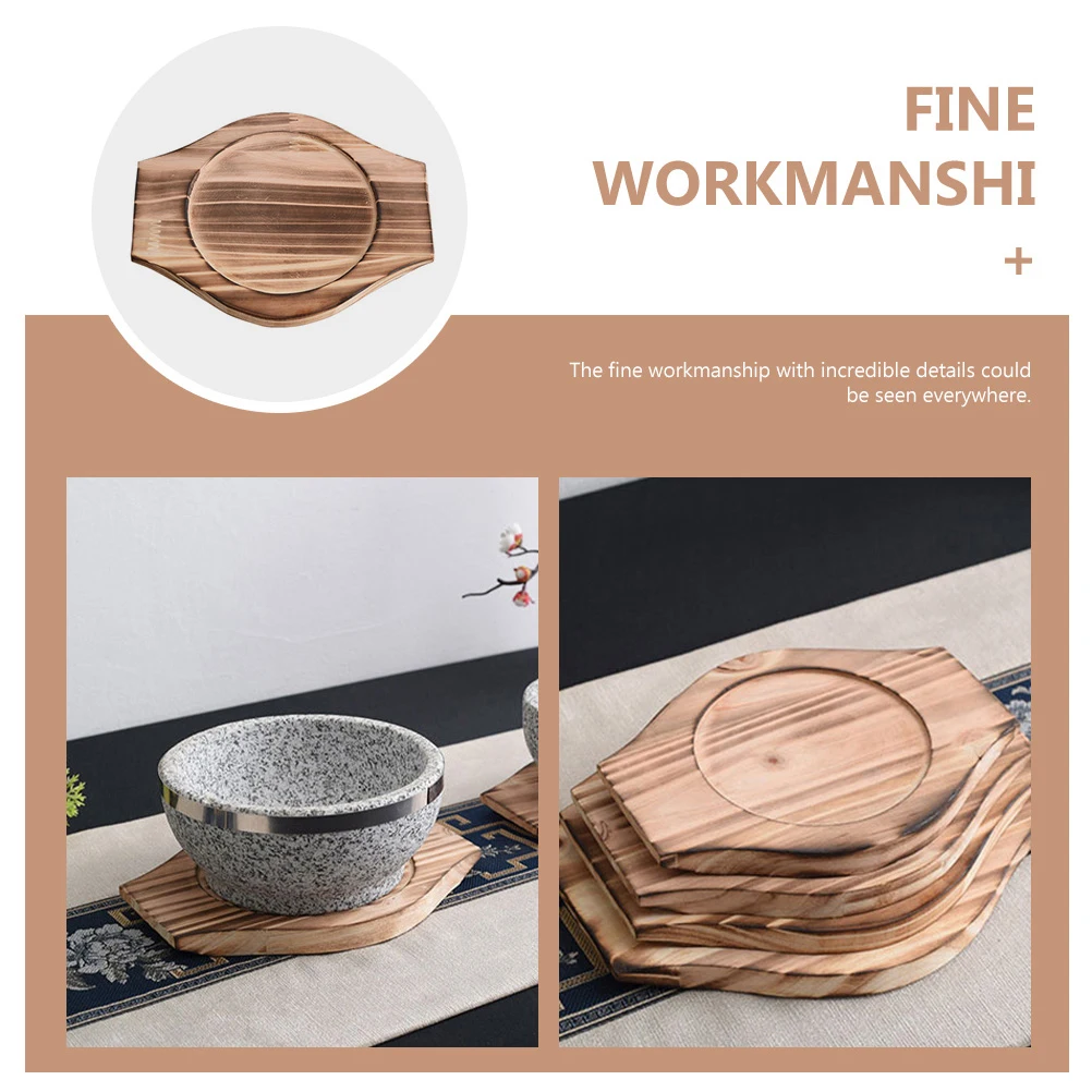 

2pcs Stone Bowl Wood Mat Heat resistant Kitchen Pot Holder Wooden Casserole Mat Round Tray Hotpot Stand Wear resistant