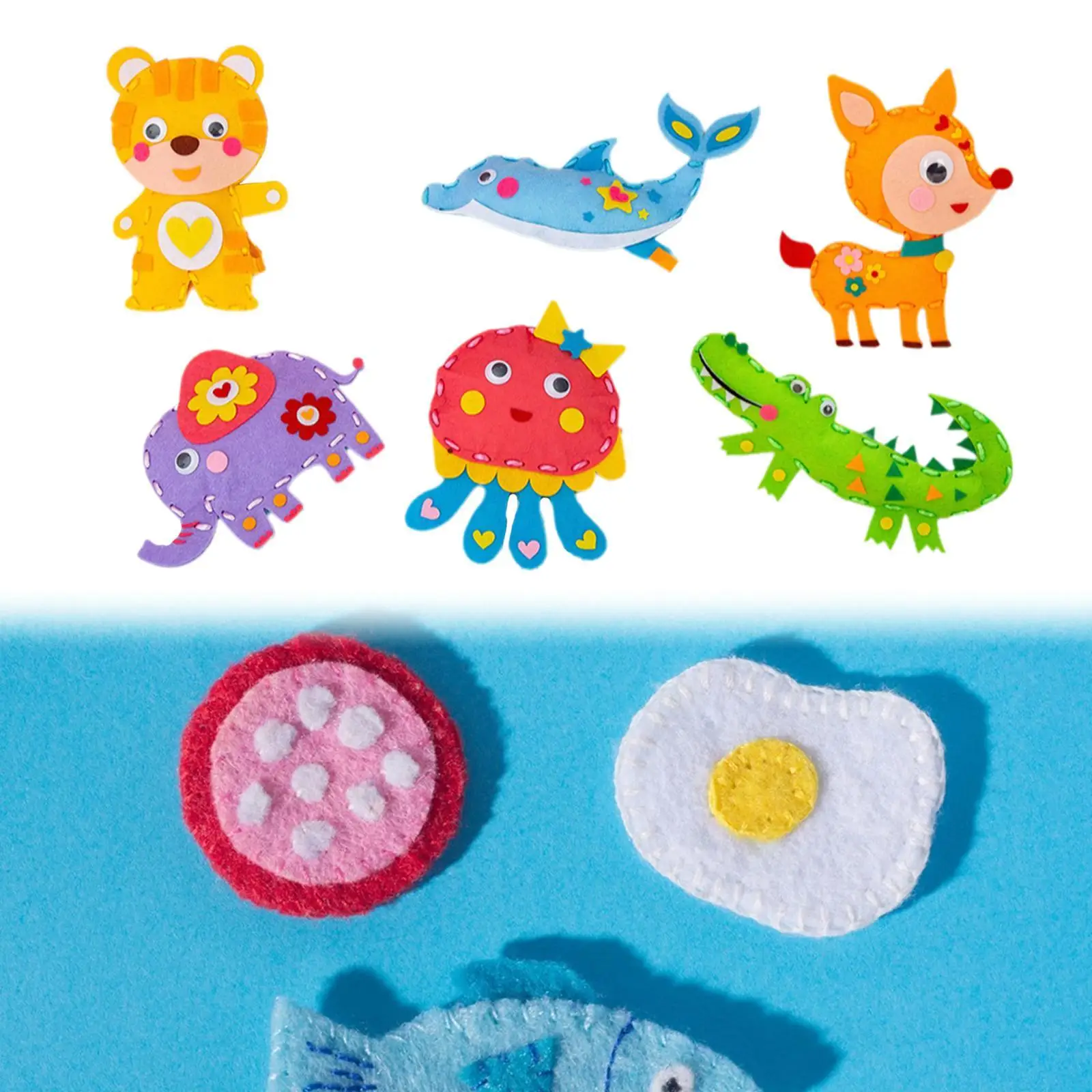 6 peças kit de costura diy brinquedos de atividade feitos à mão desenho animado artesanato de costura infantil