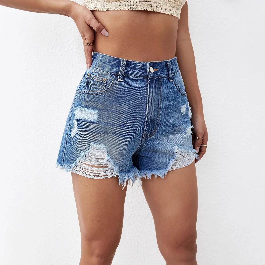 High Waist Casual Denim Shorts Fashionable Loose Fit Women's Cross-Border Clothing Spring 2023 No Brand Natural Waist