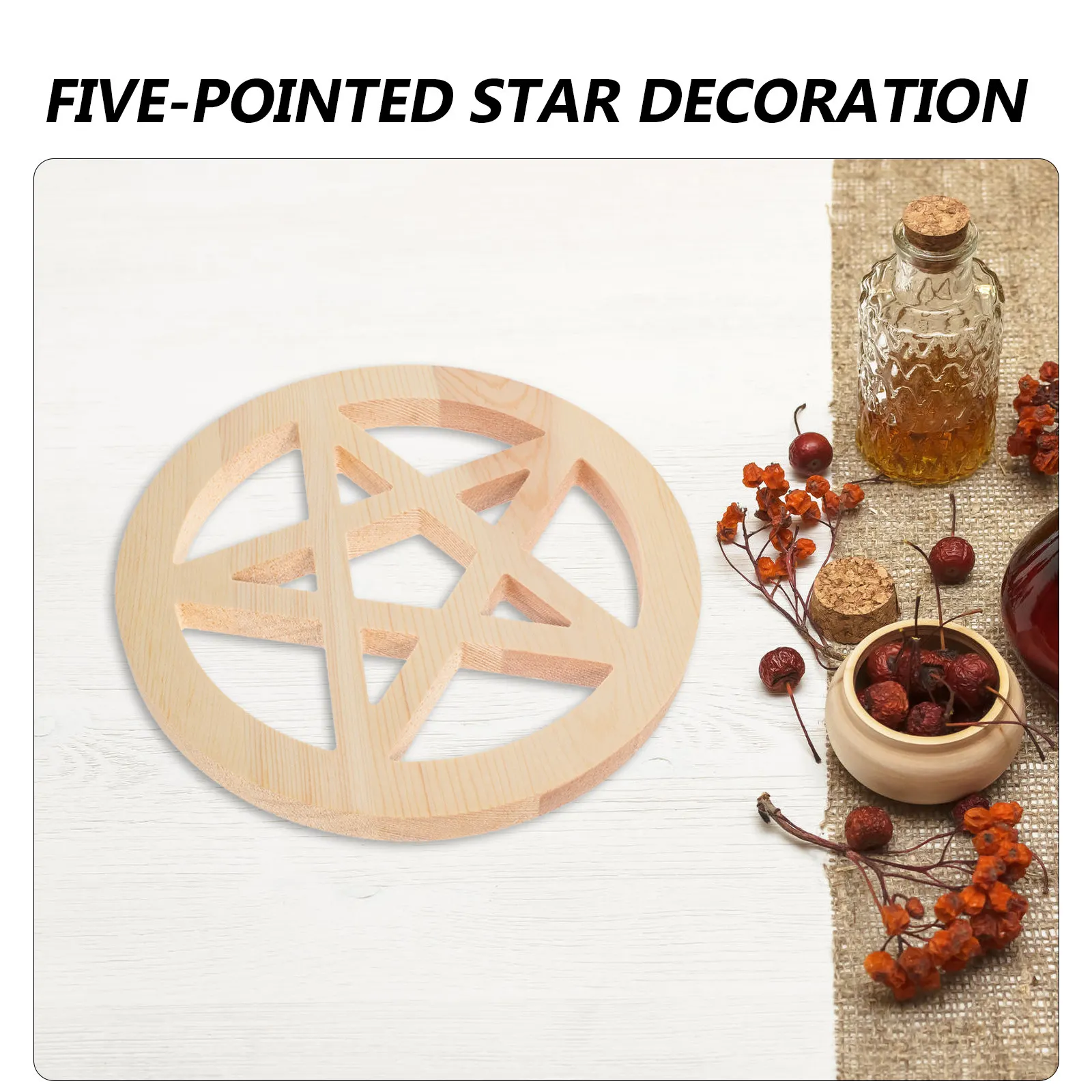 Handcrafted Wooden Pentacle Altar Tile Five-Pointed Star Spiritual Decor Retro Home Decor Altar Ceremony Decoration Desktop