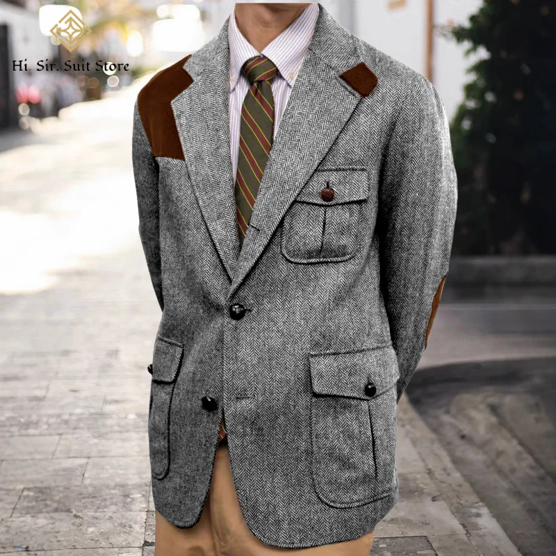 

Vintage Men's Blazer Herringbone Tweed Jacket Autumn Winter Thick New Formal Business Shopping Daily England Style Sport Coats