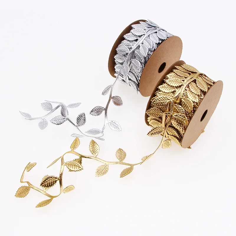 100Meter/Roll Gold Silver Printed Gift Wrap Ribbon Bows Home Party Decorative DIY Christmas Handmade Tree Leaf Ribbon For Crafts