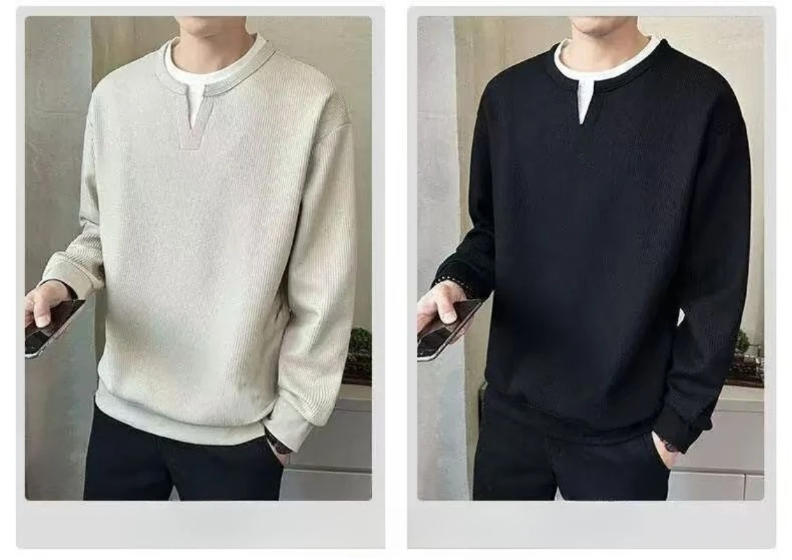 2025 Autumn Winter New V Neck Knitted Sweaters High Quality Fashion Fake 2 Pieces Spliced Thick Warm Sweaters Pullover