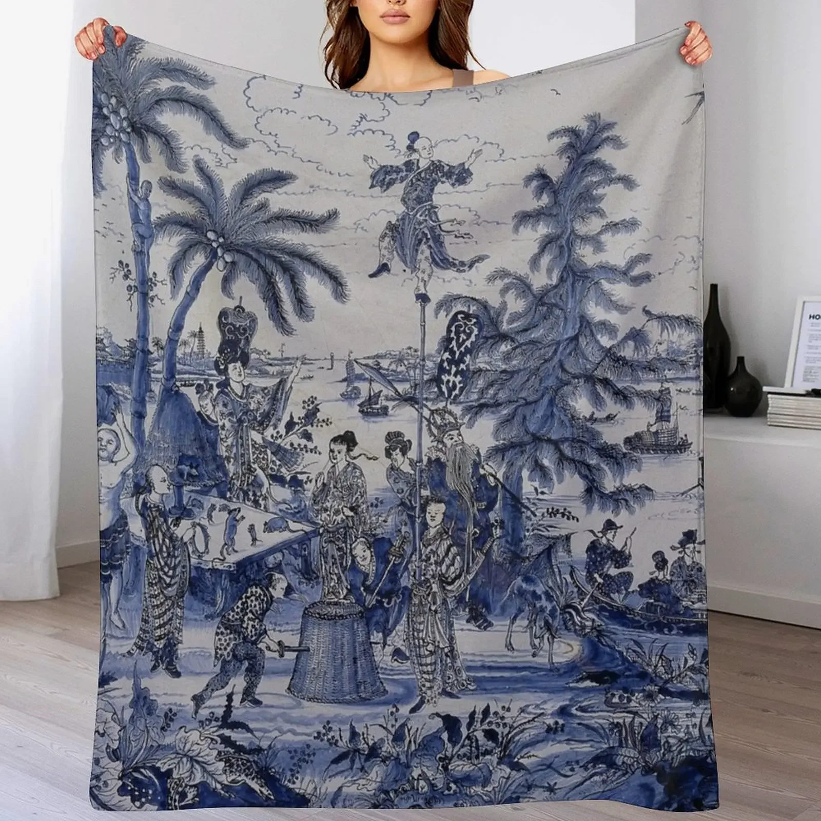 

Chinoiserie landscape in blue Throw Blanket Soft Beds Single cosplay anime Blankets