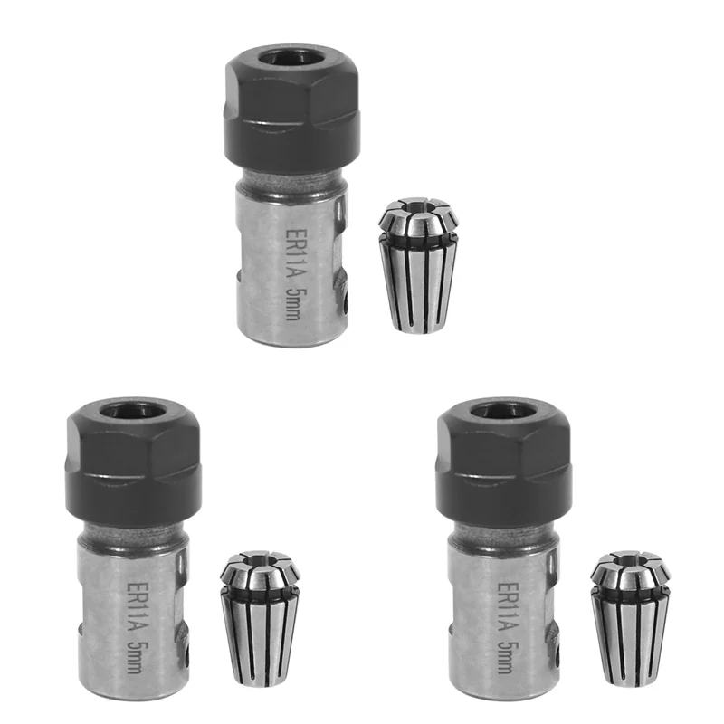 AA19 3X Er11 5Mm Motor Shaft Collet Chuck Spindle Extension Rod Inner + Er11 Spring Collet For Cnc Milling Machine