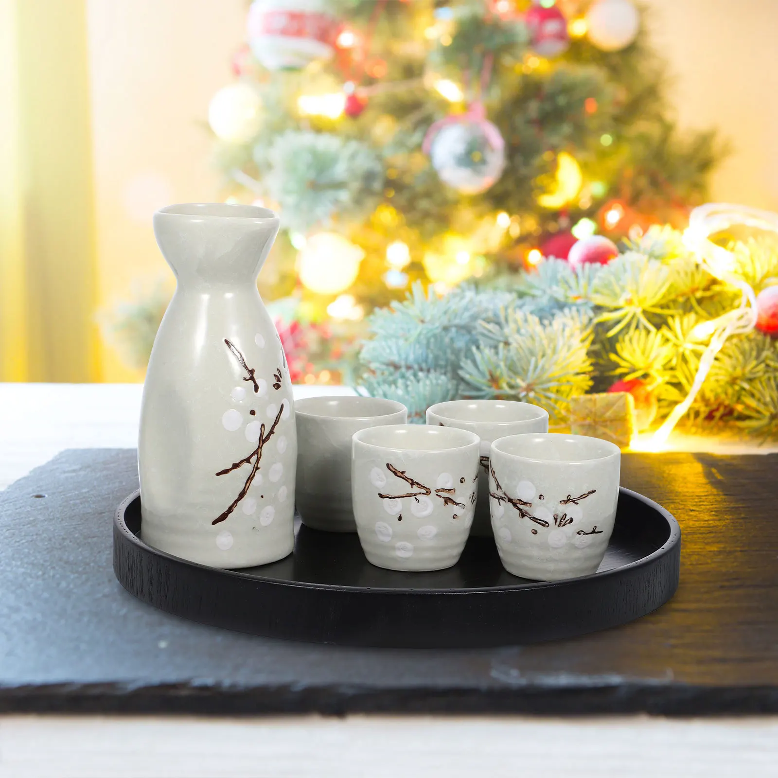 

2Pcs Wood Round Trays for Serving Food Decorative Storage Plate Kitchen Table Holder Rustic Wooden Tray Home Decor Coffee