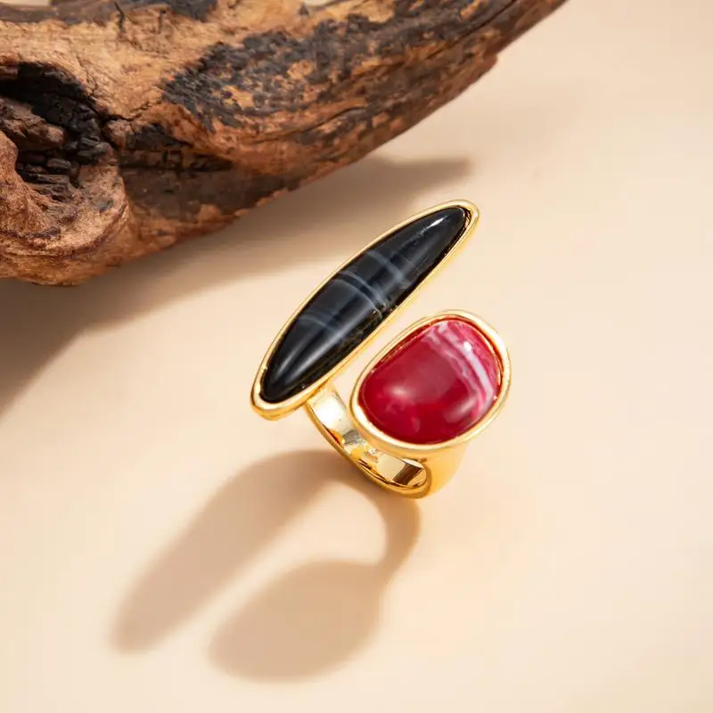 Modischer Unregelmäßiger Edelsteinring, Einzigartiger Verstellbarer Leichter Luxus-Ring im Retro-Geometrischen Design, Schmuck, Urlaubsaccessoire, Geschenk – Detail 7