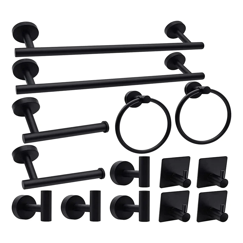 ABCL 14-Pieces Matte Black Bathroom Accessories Set, Stainless Steel Bathroom Hardware Set, Bath Towel Bar Set,