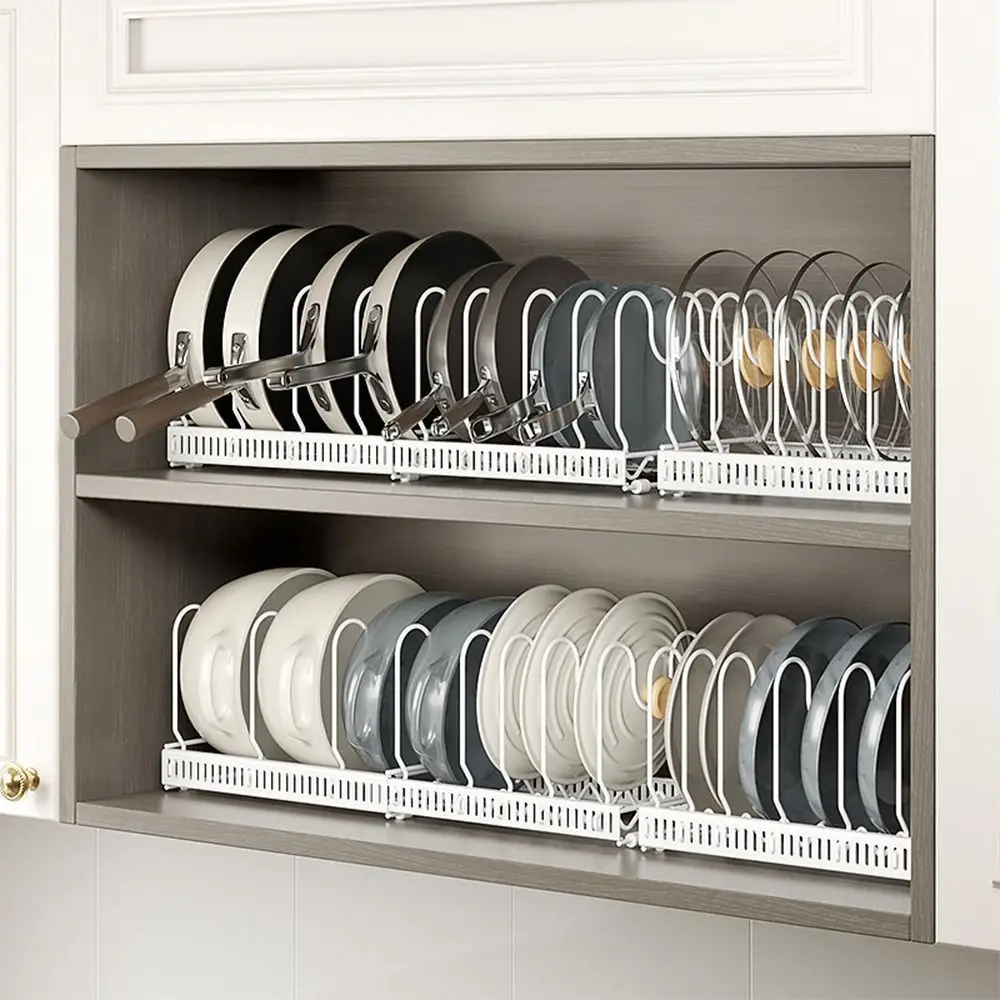 

Durable Carbon Steel Expandable Dish Rack Adjustable Wave-shaped Dish Drain Rack Household Pot Lid Organizer Pantry