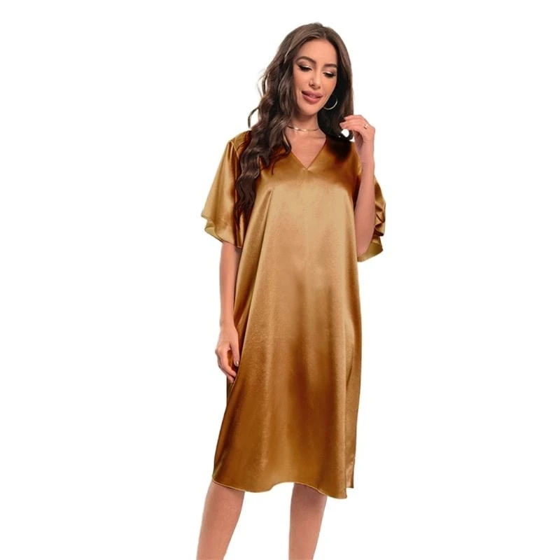 

Q22D женская одежда для сна, свободное нижнее белье, сорочка, ночная рубашка с v-образным вырезом, сексуальное длинное платье с