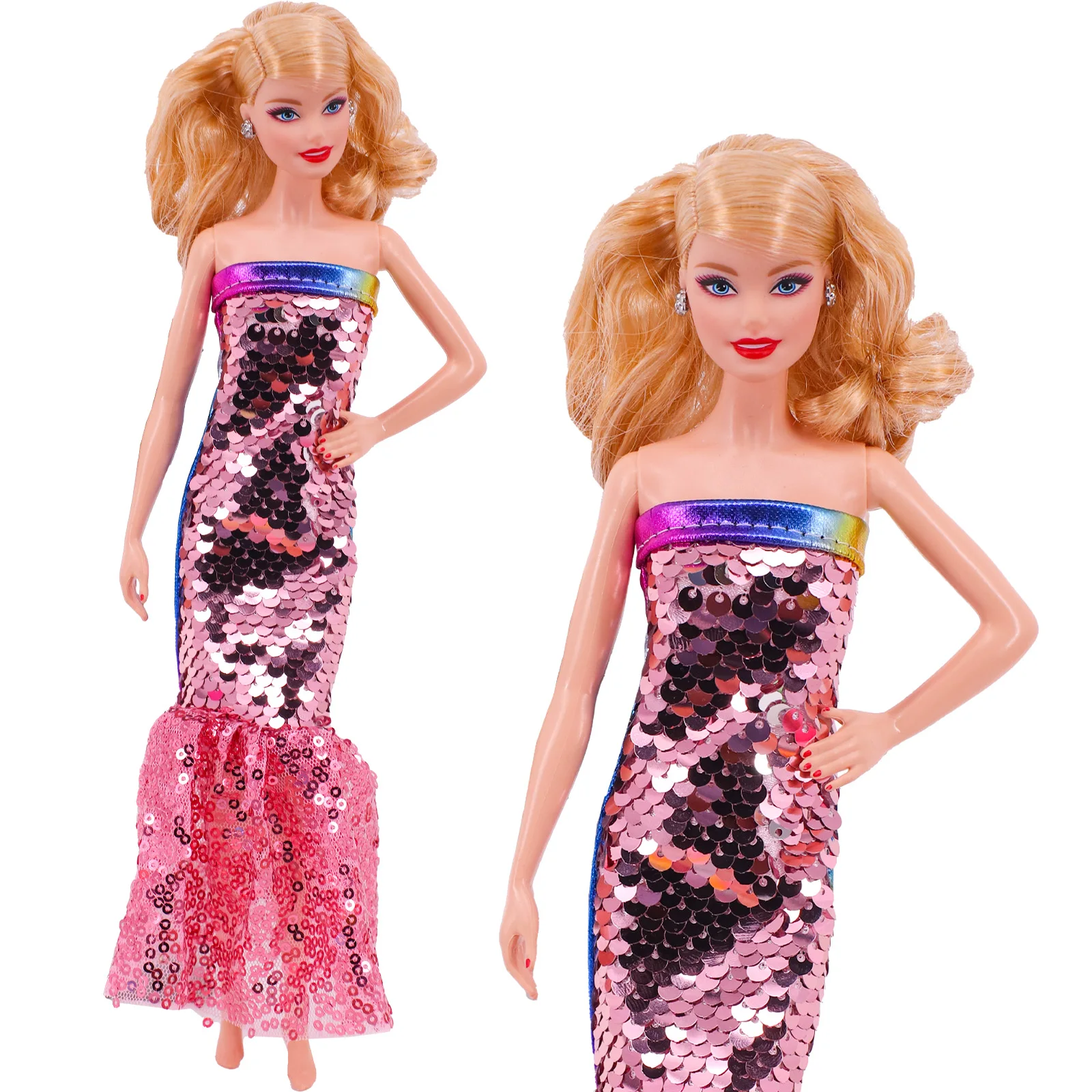 Barbies Doll Clothes Evening Dress Sequin Skirt Suitable For 11.5inch Barbies Doll Cocktail Daily Casual Clothing Free Shoe Gift