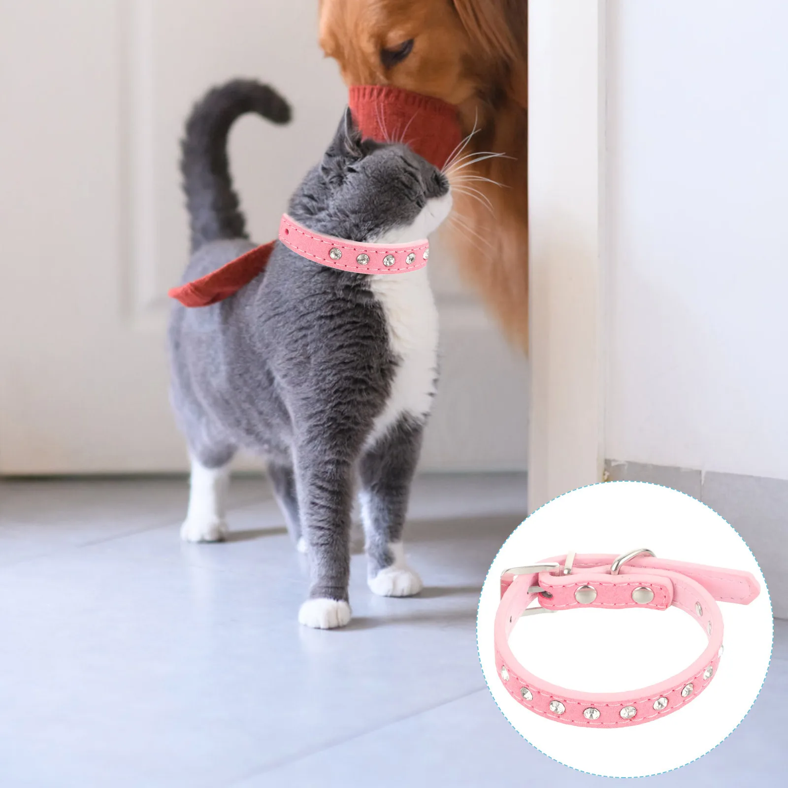 

Adjustable Rhinestone Pet Collar for Dogs Cats PU Waterproof Wear-Resistant Dog Party Collar Fashionable Decorative