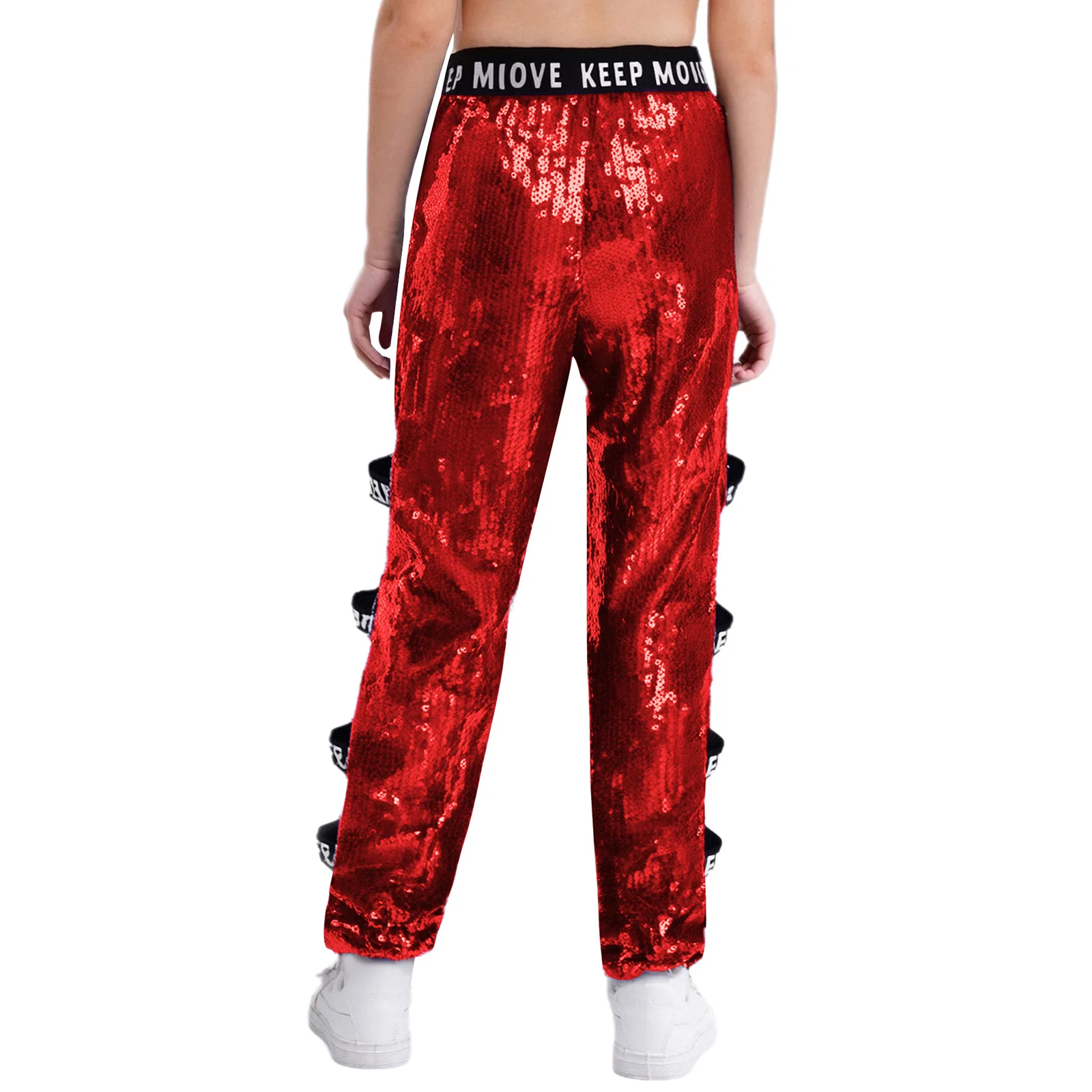 Kinderen Meisjes Glittery Jazz Moderne Danskostuums Broek Pailletten Hiphop Street Dancewear Uitsparing Zijbroek Stage Performance Kostuum