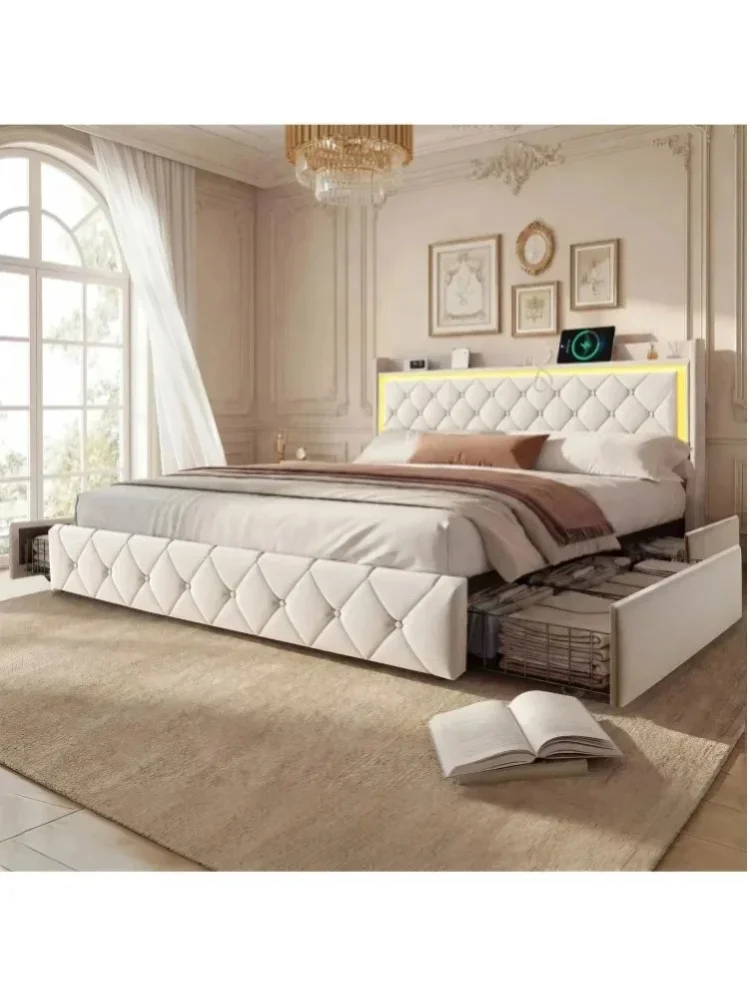 Gepolstertes Bett 90x200 cm, Einzelbettgestell für Kinder, Samtbezogenes Kinderbett mit 2 Schubladen zur Aufbewahrung, ohne Matratze.