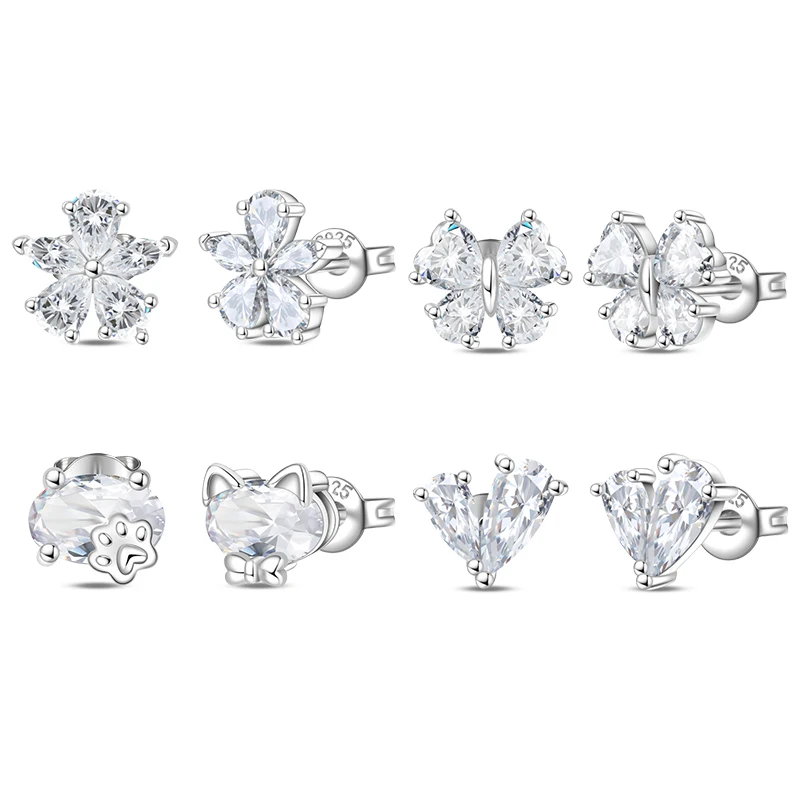 

Роскошные серьги-гвоздики из 100% серебра 925 пробы с цирконом, серьги-гвоздики в форме сердца, цветка и звезды, серьги-гвоздики для пирсинга для женщин и девочек, вечерние ювелирные украшения