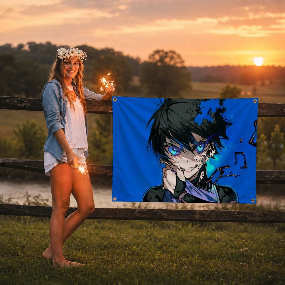 Blue L-Lock Anime Flag Decoration Outdoor Picnic Party Art Hanging Home Camping Party Banner