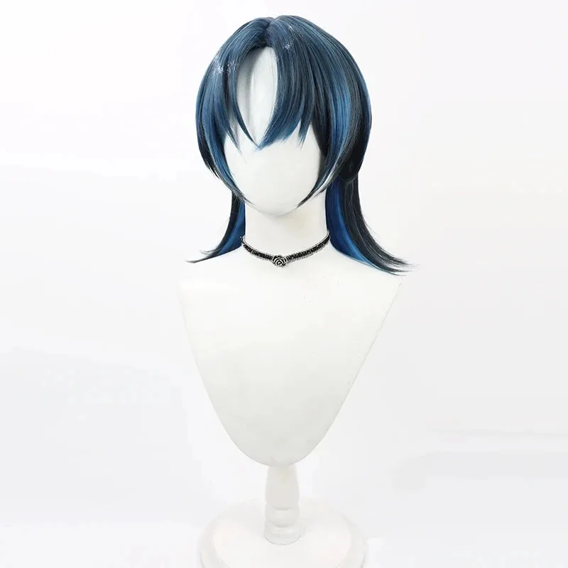 

2025 aaa Vtuber Hiodoshi Ao Cosplay Wig Short Blue Mixed Synthetic Hair Heat Resistant Halloween Role Play Party Carnival + Free