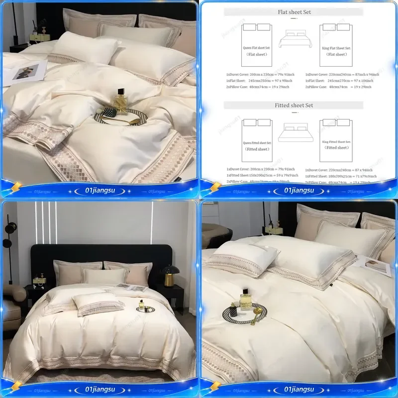 100S Egyptian Cotton Luxury Embroidery Bedding Set Duvet Cover Ultra Soft Hotel Quality Bed Sheet Pillowcases King Queen Size