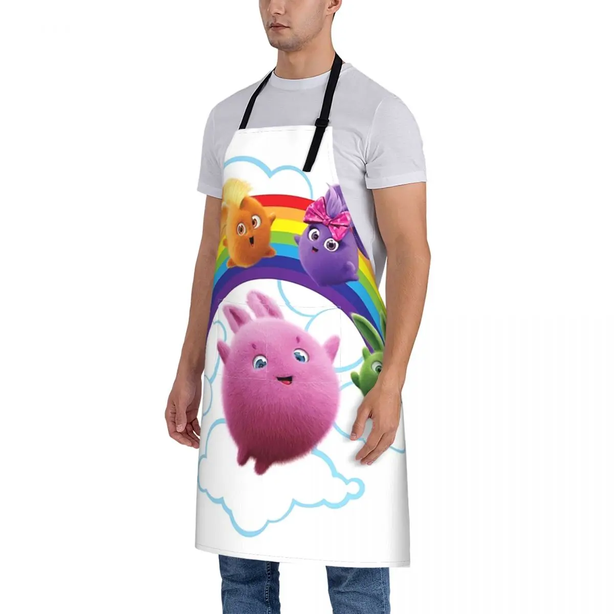 أرانب صني - مآزر أرانب قوس قزح للطهاة والطبخ والخبز، مريلة بدون أكمام لتنظيف المطبخ للنساء والرجال