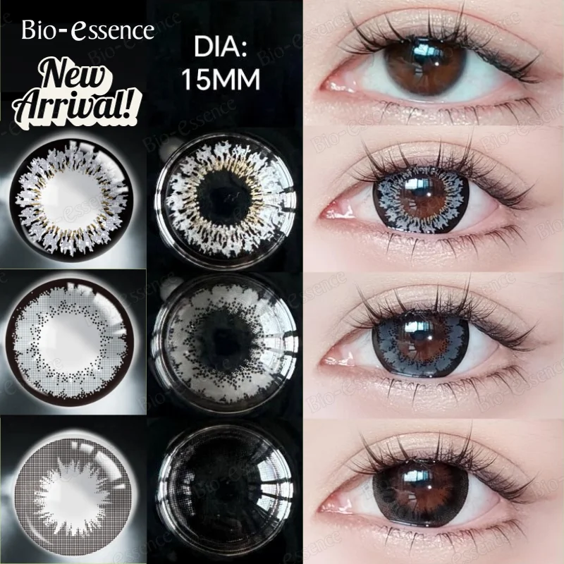 Bio-essence 2Pcs 15.0MM Colored Contacts Gray Lenses with Myopia New Arrivals Korean Lens Brown Pupils Yearly Use Fast Shipping