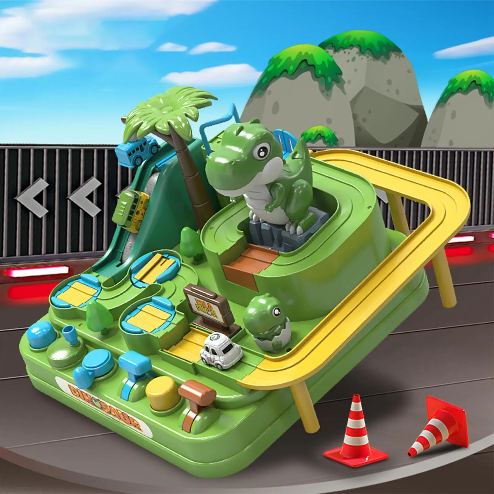 Pista de coche para niños, tren deslizante, rampa de vehículo, tema de aventura navideña, pista de carreras para niños, niñas, cumpleaños, hogar, escuela