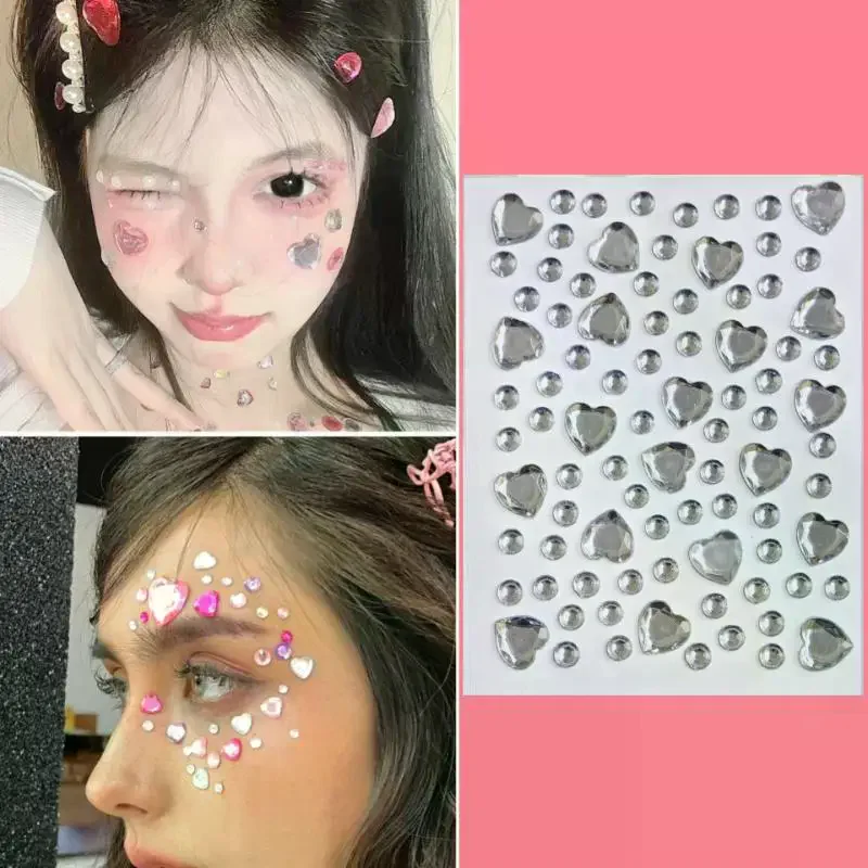 

Colorful Heart Shape Diamond Gem Sticker 3D Face Rhinestone Tattoo Eyeshadow Stickers Fo Festival Party Stage Body Makeup Bling