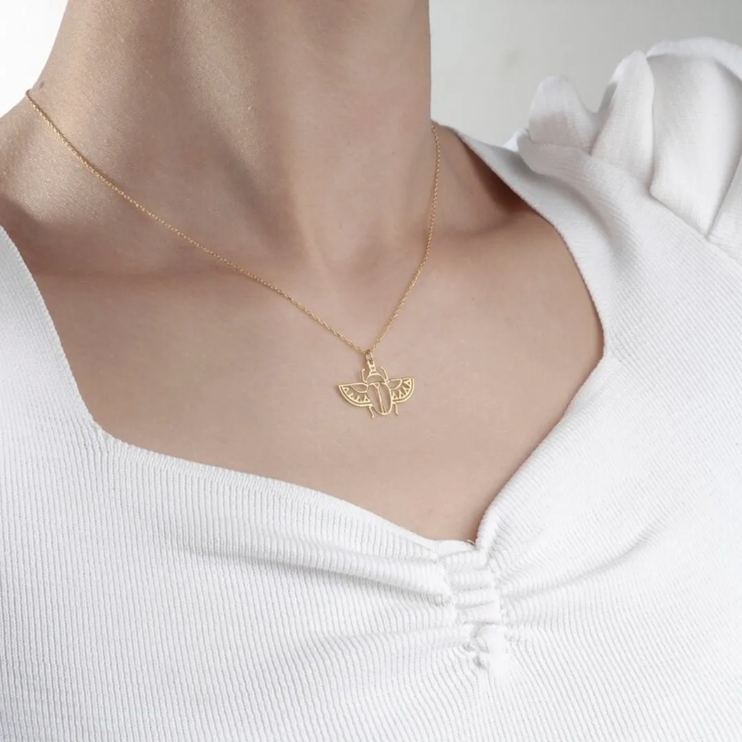 Stainless Steel Ancient Egypt Scarab Necklace for Women Personality Gold Plated Beetle Pendant Necklace Retro Egyptian Jewelry
