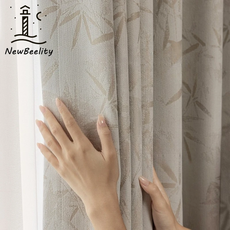 

Retro Chenille Jacquard Bamboo Leaf Curtains for Living Room Bedroom Dining Blackout Custom Size Decoration Drapes Partition