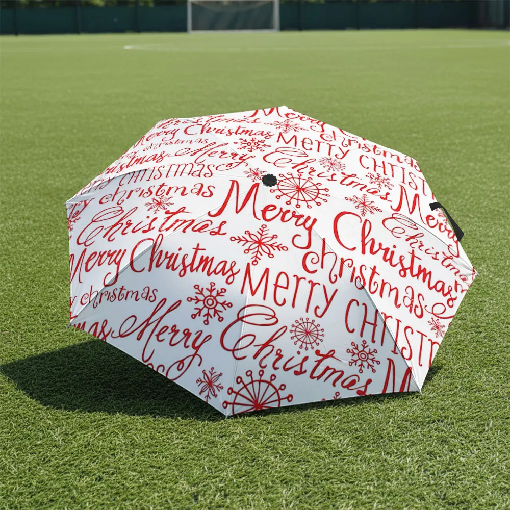 1P C Festive Christmas Umbrella with Elegant Red Patterns Print 8 Iron Ribs Folding Umbrella Auto-Open Fashion Sunshade
