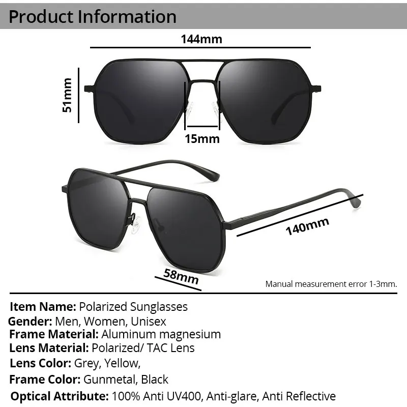 Photochromic Polarized Sunglasses Men Women For Driving Sun Glasses Yellow Lens Aluminum magnesium Polarising Glasses