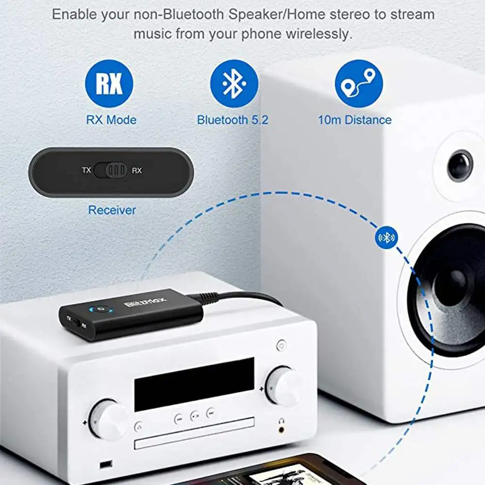 BlitzMax BT05 Transmitter Receiver bluetooth V5.2 Apt Adaptive Low Latency HiFi Sound Wireless Adapter for PC TV Wired Speaker view 4