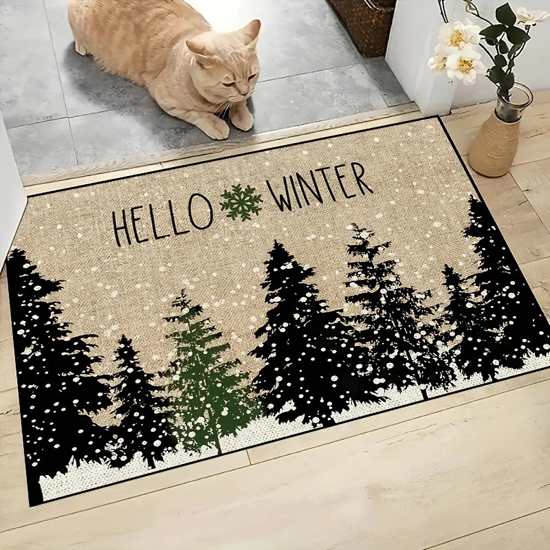 

VIKAMA Christmas Doormat Pine Tree Snowflake Pattern Durable Non-Slip Entrance Hallway Doormat Bathroom Mat Home Decor