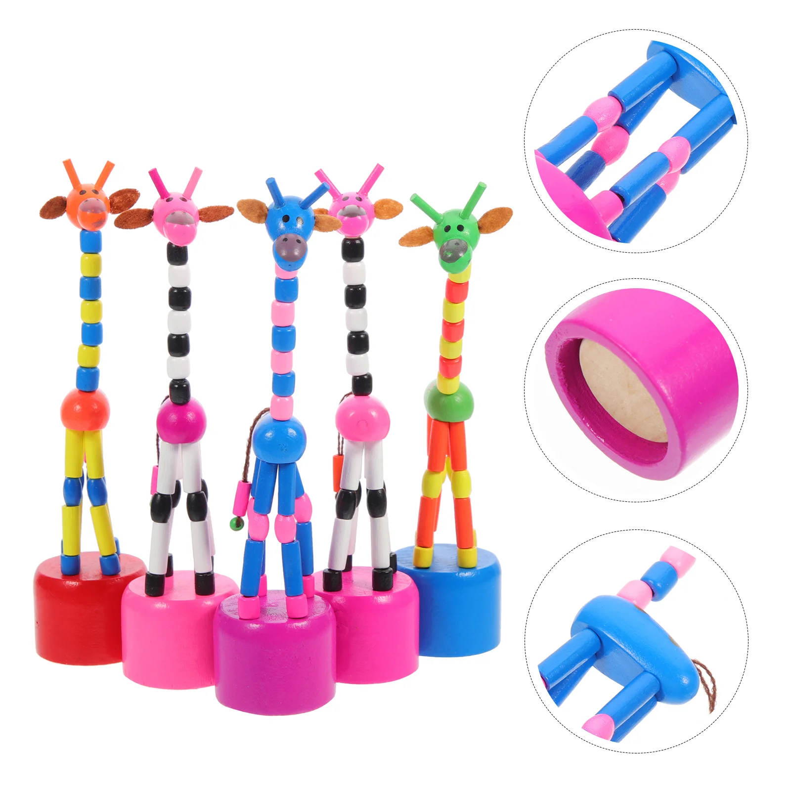 5 Pcs Giraffe Toy Wooden Push Up Toys Kids Favors for Puppets Figurine Squirrel