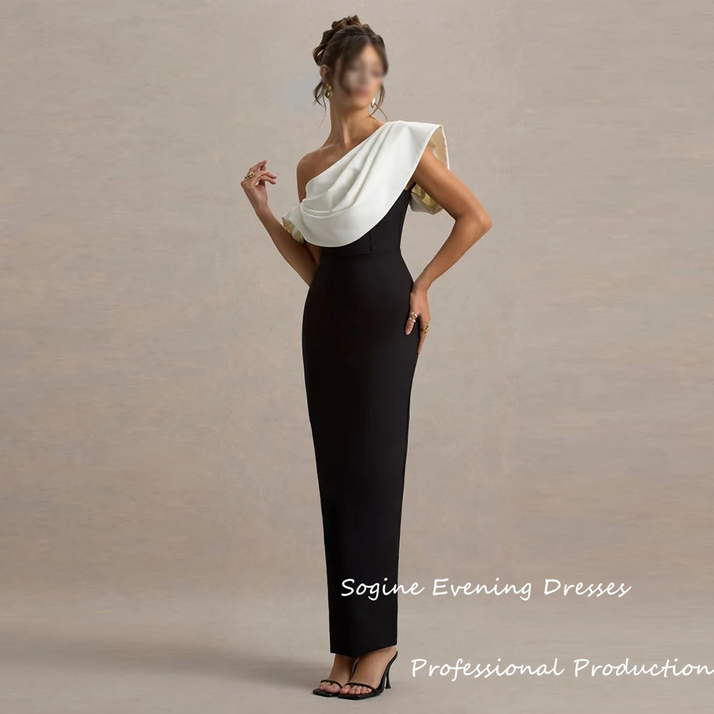 فساتين ماكسي بكتف ثنيات باللونين الأبيض والأسود للنساء من الكريب فستان سهرة رسمي طويل من فساتين سهرة عالية الخصر فيستدوس دي فييستا