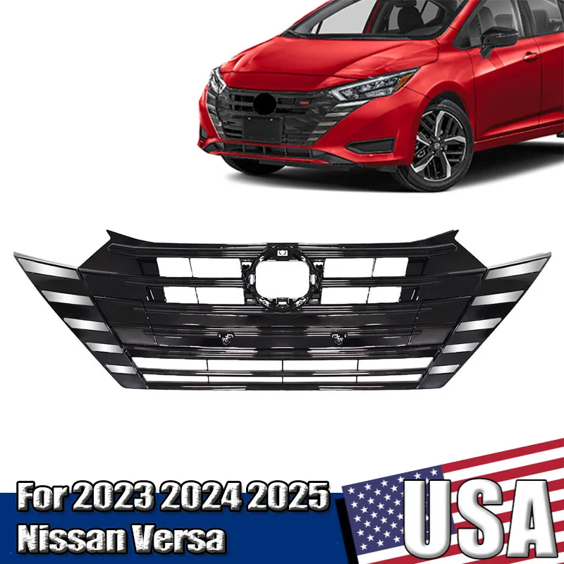 

Front Upper Bumper Grille Assembly W/O Emlbem For 2023 2024 2025 Nissan Versa Black High Quality Car Accessories Exterior Parts