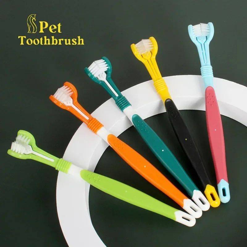 Pet oral cleaning dog toothbrush cat toothbrush three heads and three sides