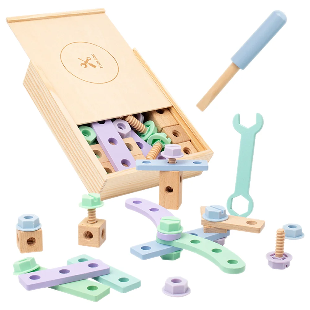 Montessori Wooden for Kids 100pcs Interesting Learning Toy Nut Bolt Assembly Kit Early Education Toddler Tool Set Puzzle Toy Set