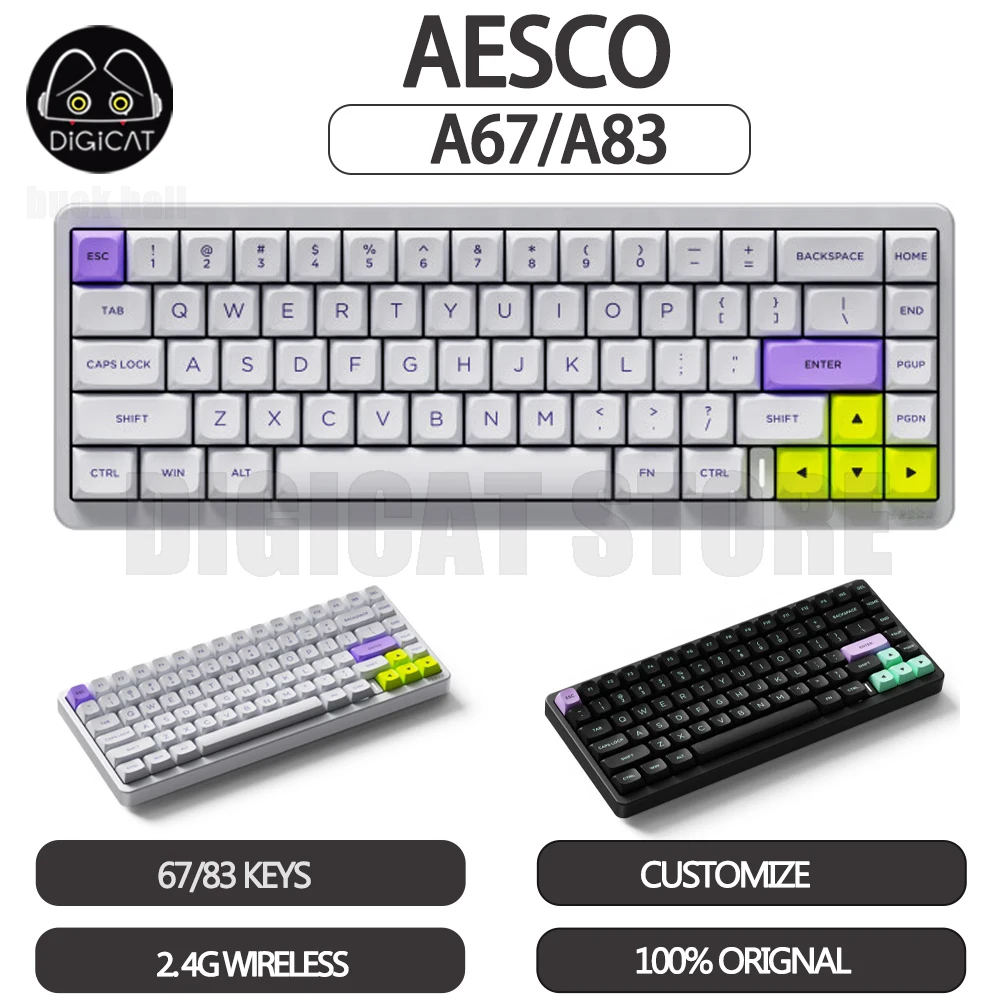 

Механическая игровая клавиатура AESCO A67, 2 режима, USB/2,4G, беспроводная клавиатура с RGB-подсветкой, A83, игровая клавиатура по индивидуальному заказу