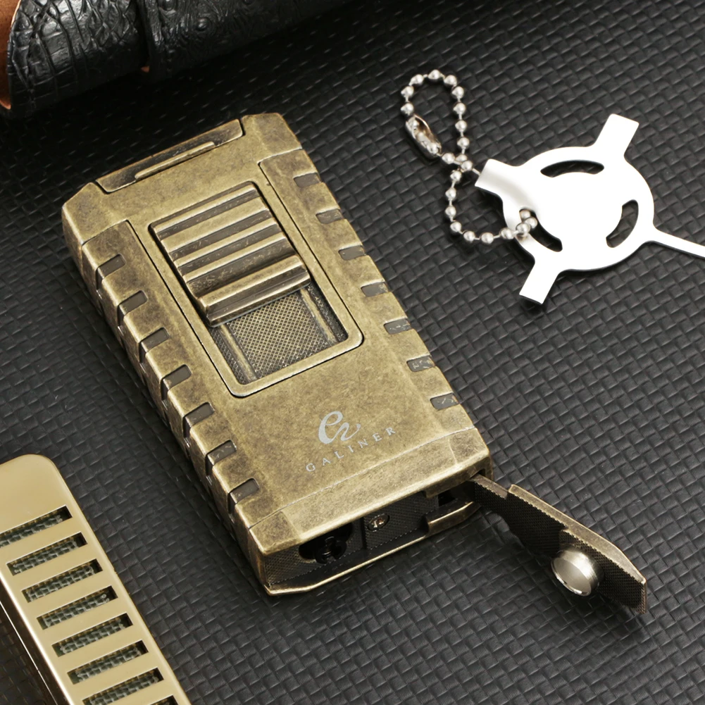 GALINER Vintage Cigar Lighter Metal 3 Torch Jet Gas Lighters With Punch Cigar Smoking Tool