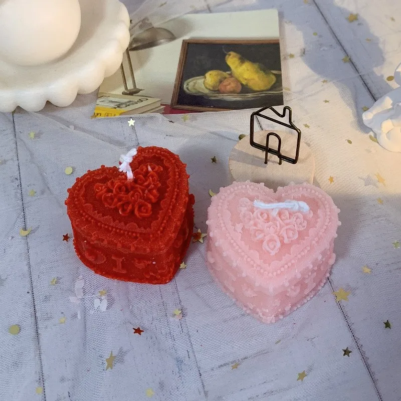 Red And White Love Jewelry Box Aromatherapy Candle Wedding Heart-Shaped Hand Gift Home Creative Small Ornament Birthday Gift