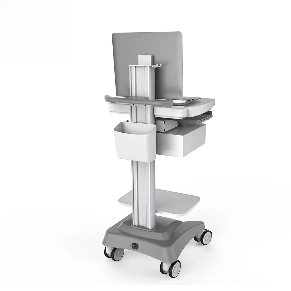 Troli Laptop Medis, Workstation Komputer Mobile, New ClinicCart, Workstation Laptop Salon Kecantikan, Dudukan Lengan Workstation Perawat