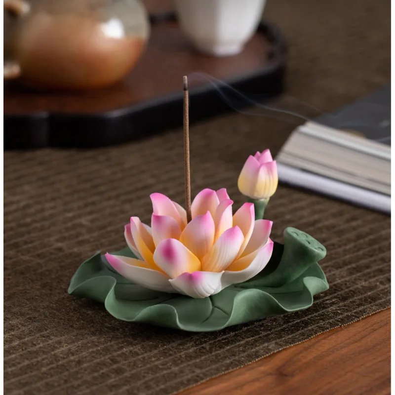 Chinese Handmade Incense Stand, Ceramic Lotus, Aromatherapy Stove,Tea Room, Desktop Fragrant Seat, 3D, Delicate Home Furnishings