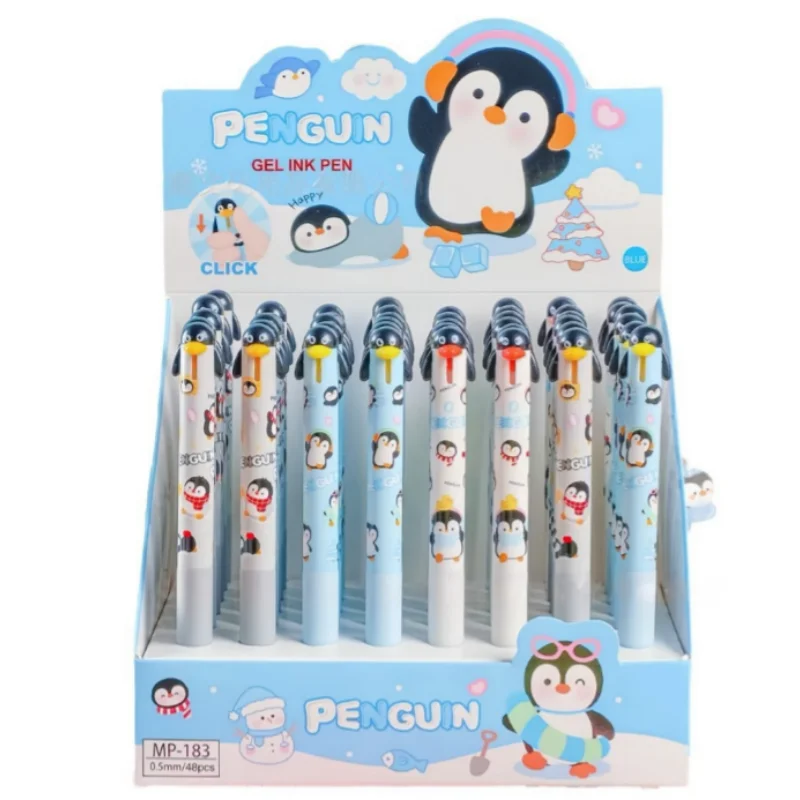 48pcs/lot Creative Penguin Press Gel Pen Cute 0.5mm Black Ink Neutral Pens For Writing Office School Supplies