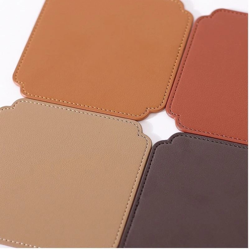 3mm Square Coaster Set Tableware Nordic Home Decor Pu Leather Mug Pad Multi-Color Customized Coffee Cup Mat