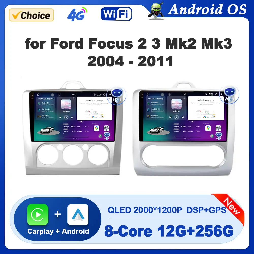 Radio Multimedia con GPS para coche, reproductor con Android OS, 9 pulgadas, pantalla HD, BT, WiFi, inalámbrico, Carplay, para Ford Focus 2, 3, Mk2, Mk3, 2004 - 2011